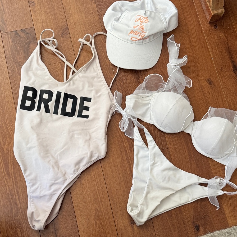 SHEIN White Bride bridal Bikini swimsuit swinwear Set